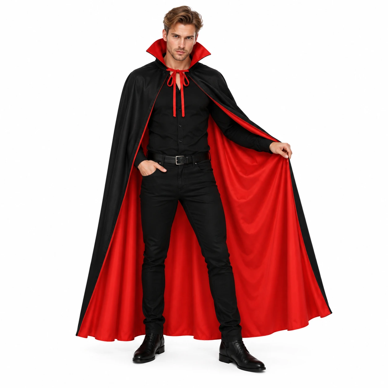 Halloweenkappa vändbar med hög krage för vuxna