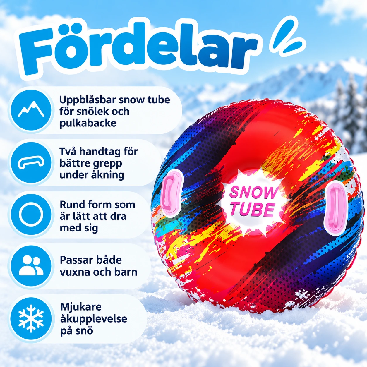 Uppblåsbar snow tube för pulkabacke i PVC, 85 cm