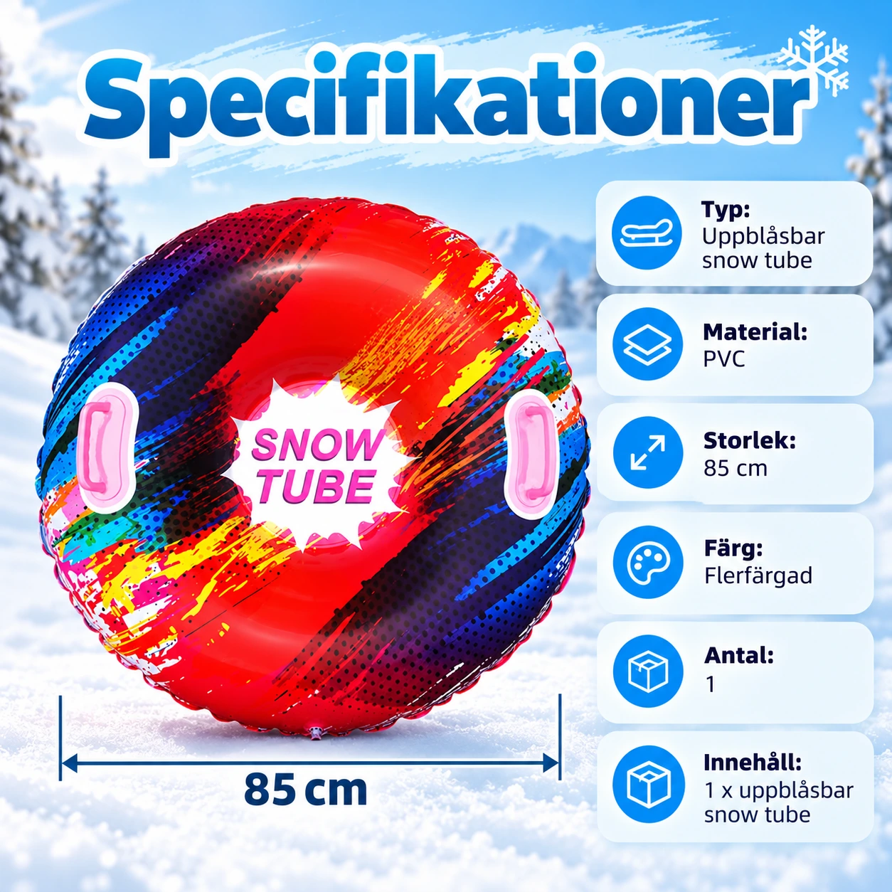 Uppblåsbar snow tube för pulkabacke i PVC, 85 cm