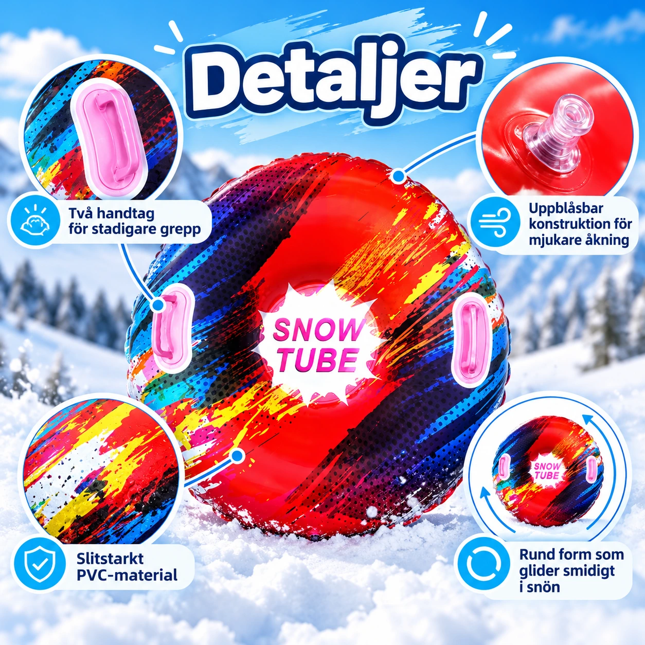 Uppblåsbar snow tube för pulkabacke i PVC, 85 cm