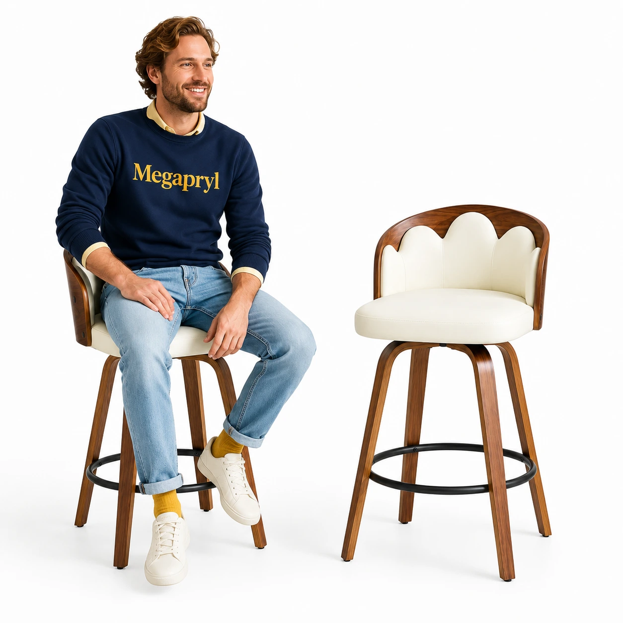 Barstolar 2-Pack i Blomdesign – PU, Böjträ och Fotstöd