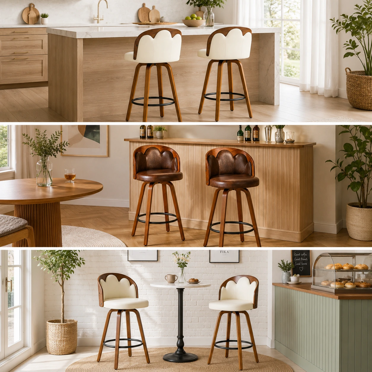 Barstolar 2-Pack i Blomdesign – PU, Böjträ och Fotstöd