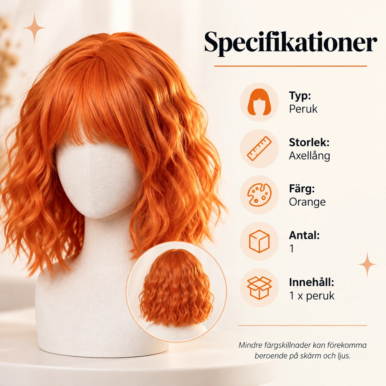 Peruk clown orange axellång
