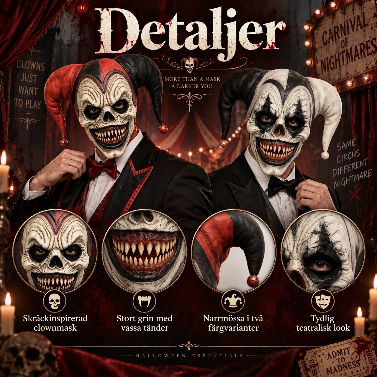 Läskig clownmask för halloween och maskerad