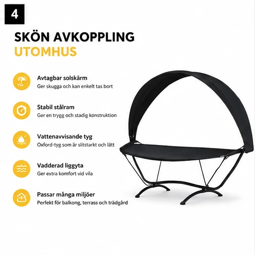 Utebädd med avtagbar solskärm för balkong och trädgård