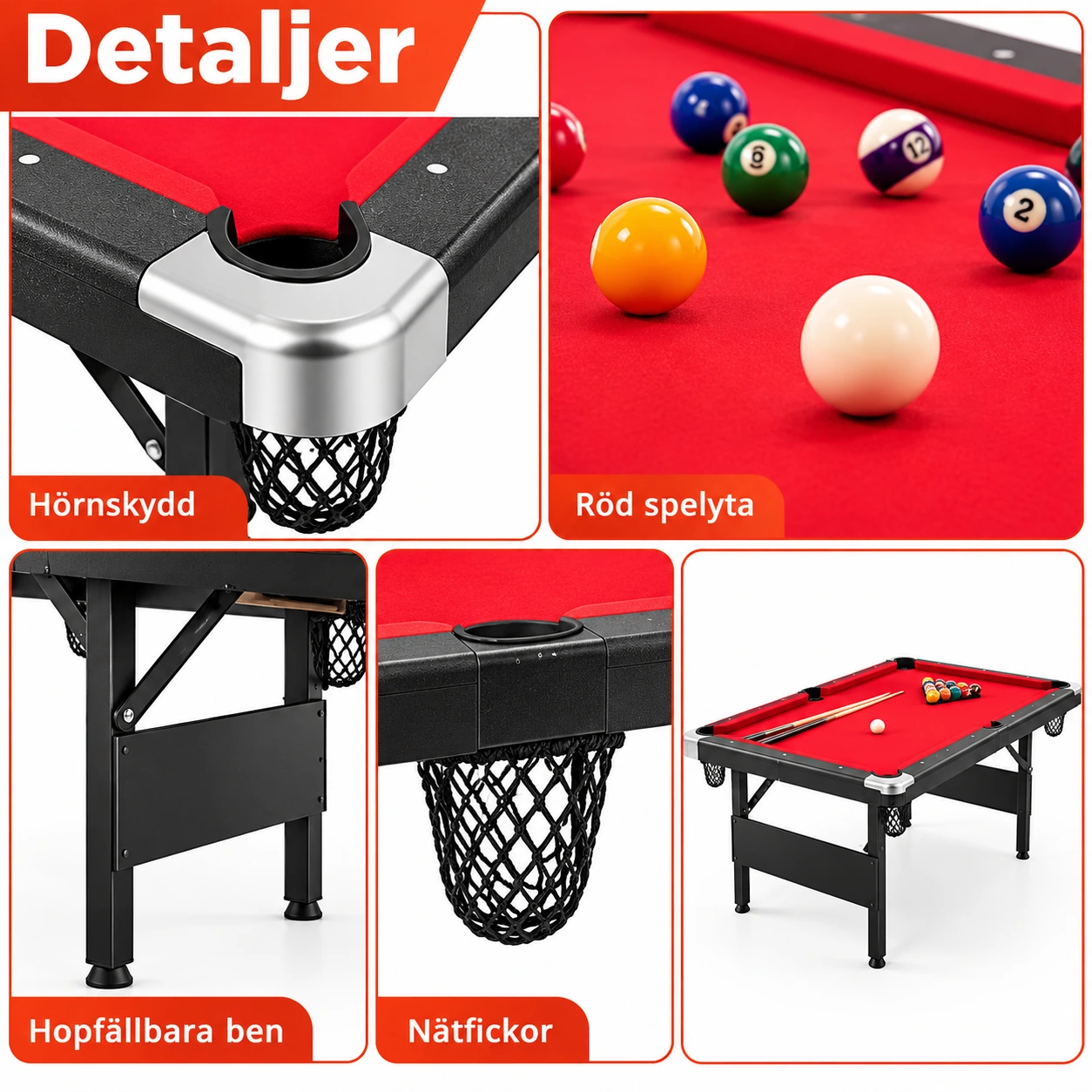 Hopfällbart biljardbord 192 cm med tillbehör