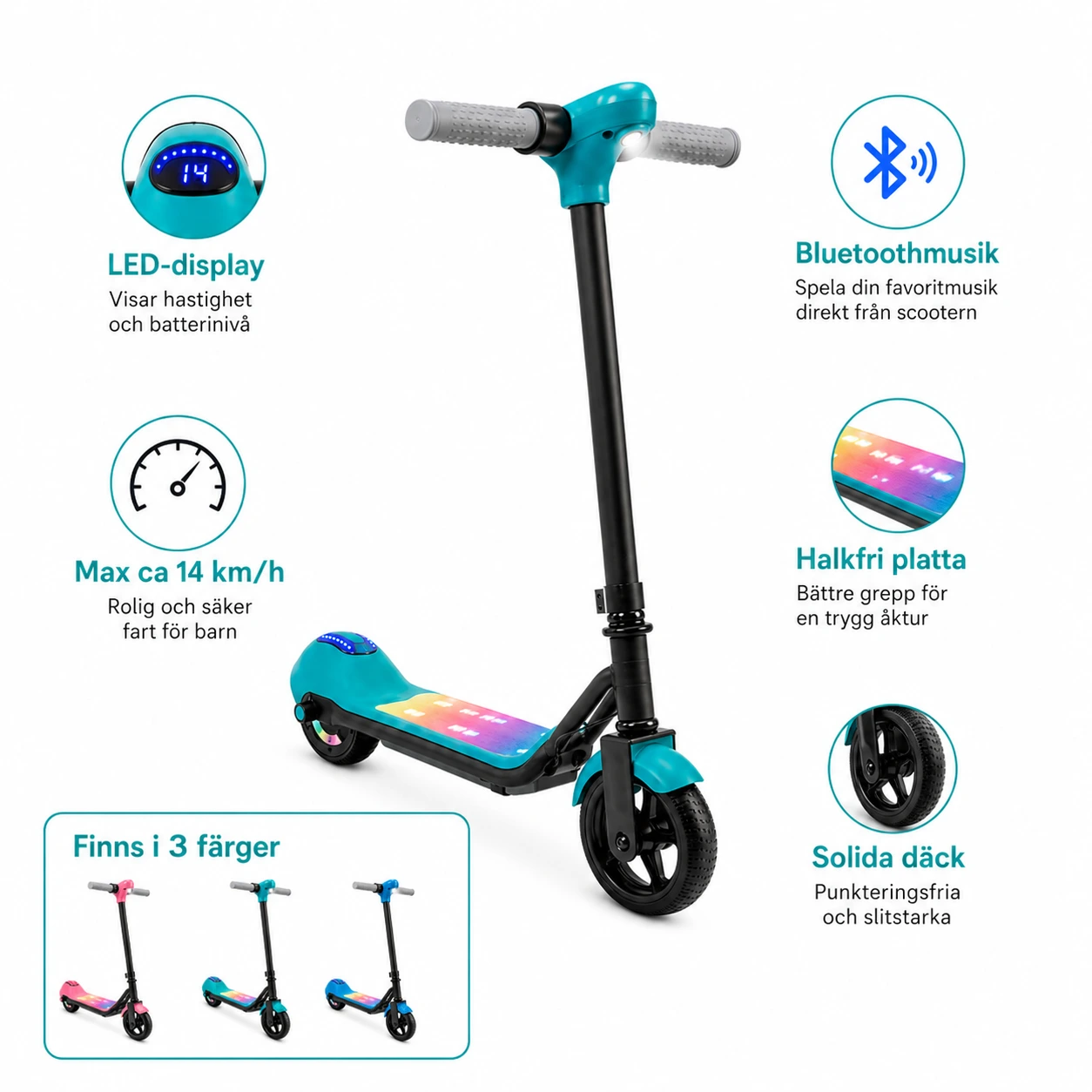 Elsparkcykel för Barn – LED-display & Bluetoothmusik