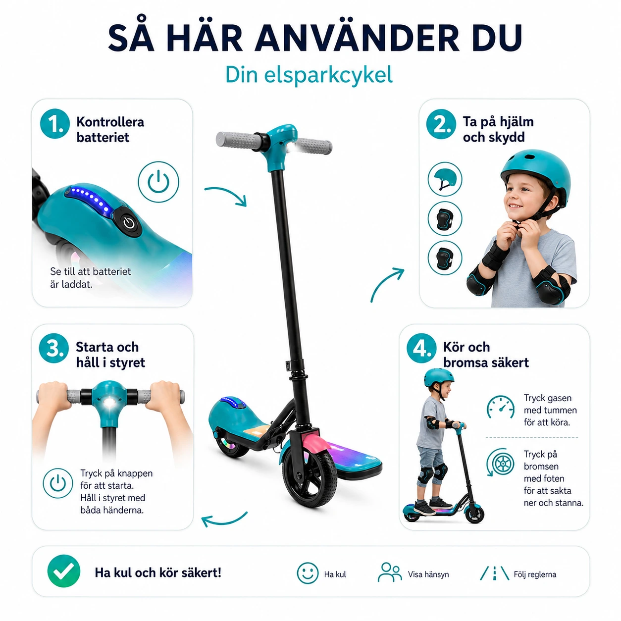 Elsparkcykel för Barn – LED-display & Bluetoothmusik