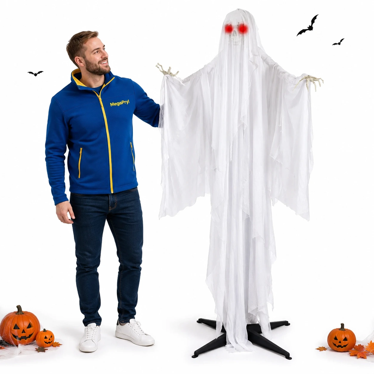Stående spöke för halloween 1,7 m i vitt
