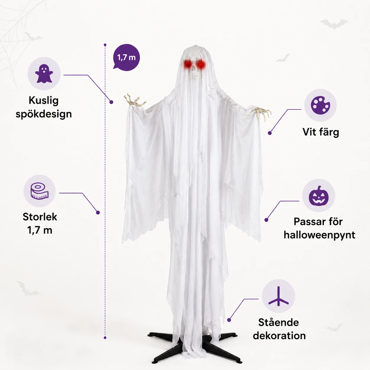 Stående spöke för halloween 1,7 m i vitt