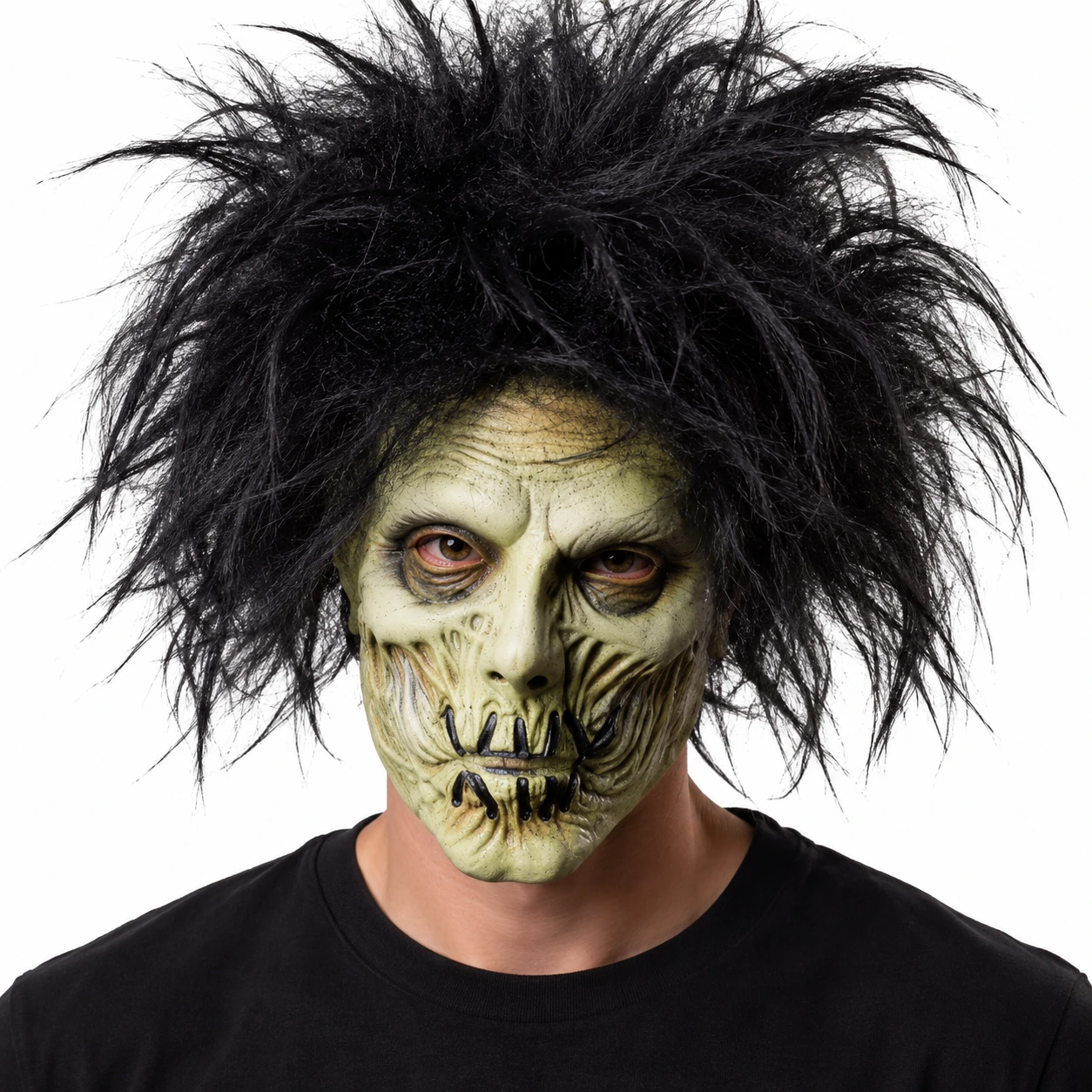 Zombiemaske med svart hår i lateks