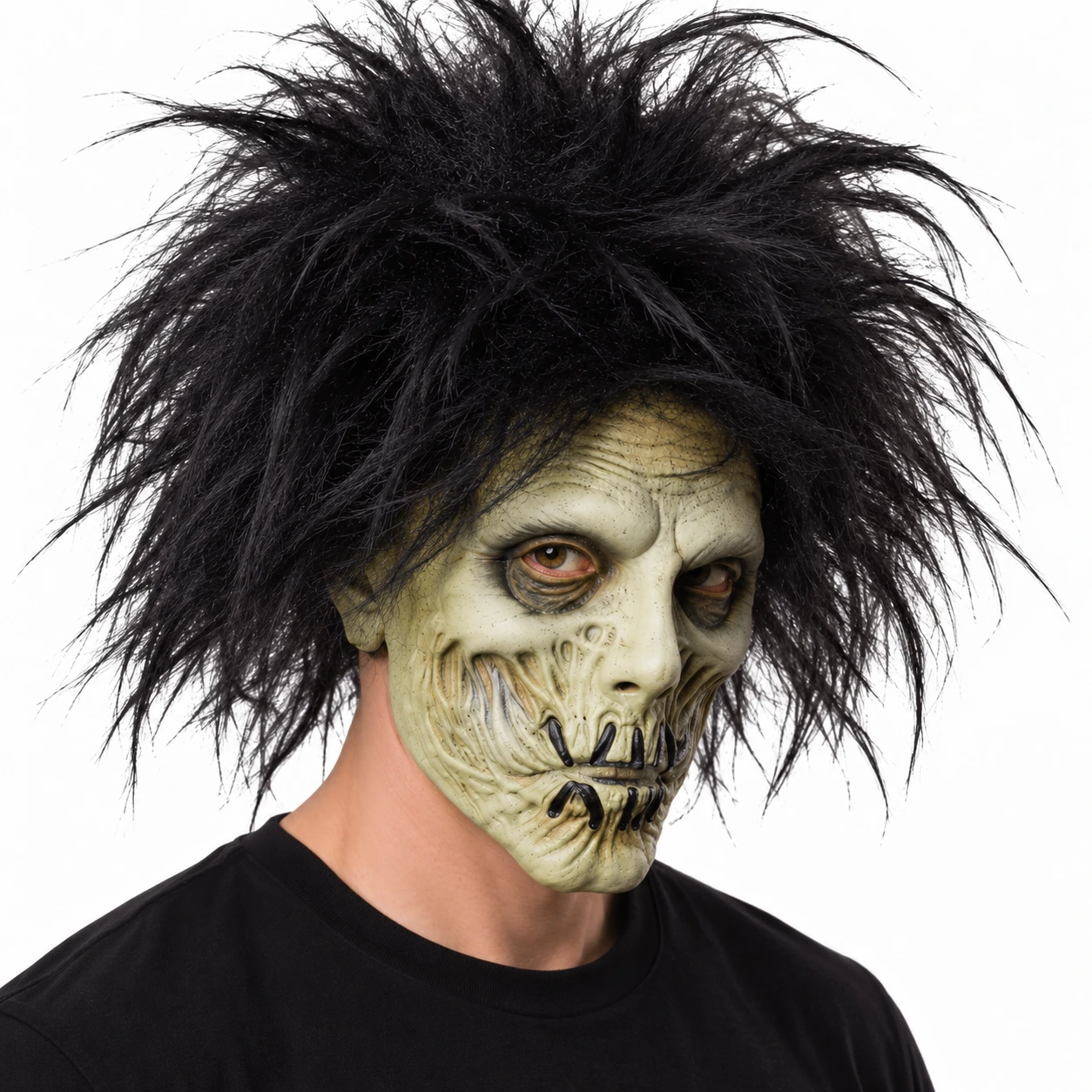 Zombiemaske med svart hår i lateks
