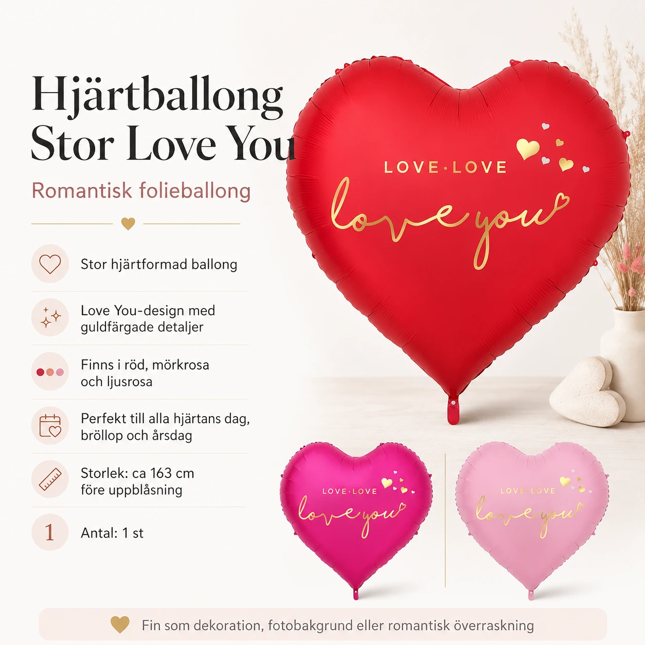 Hjärtballong Stor Love You – Röd Folieballong