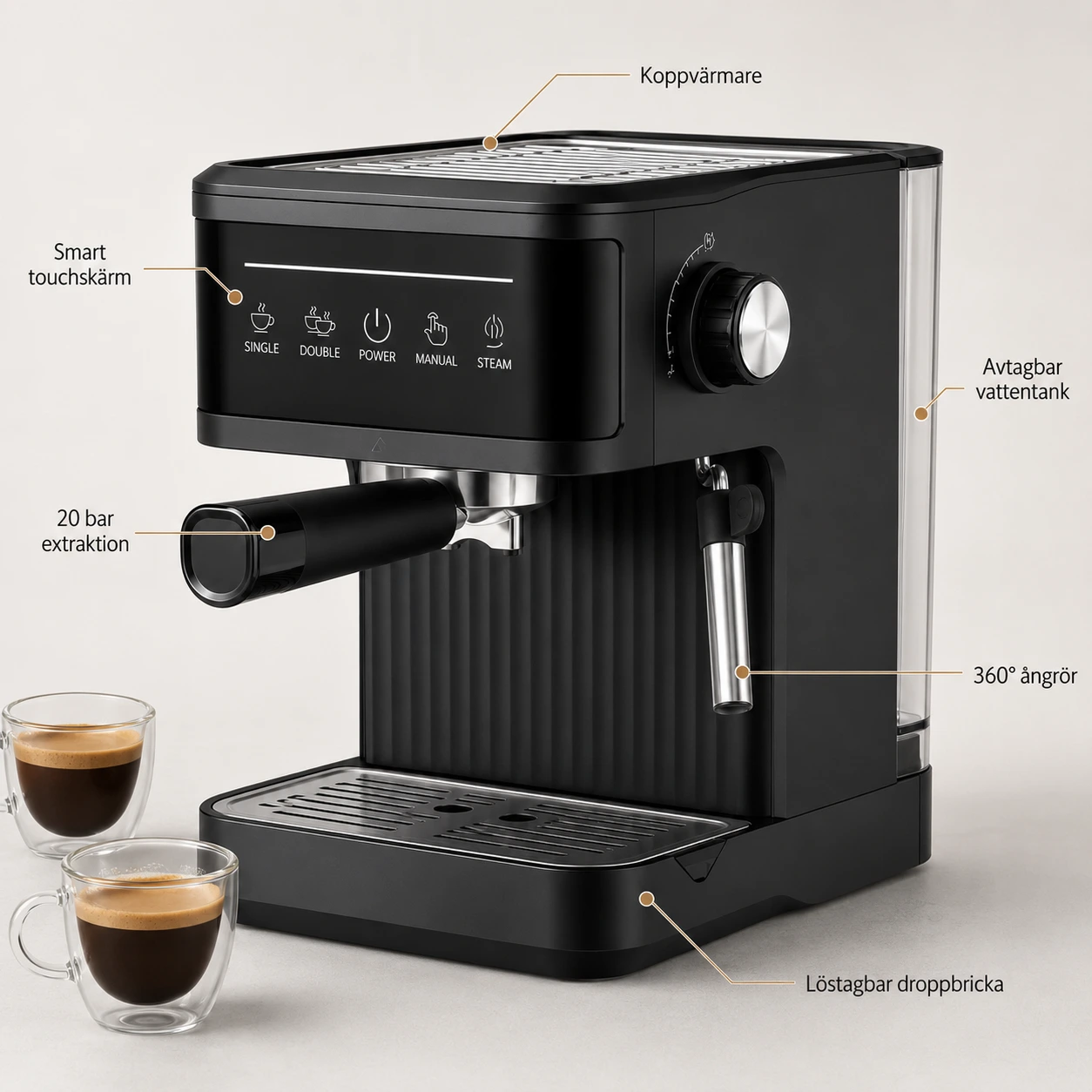 Espressomaskin 20 Bar med Touchskärm och Ångrör
