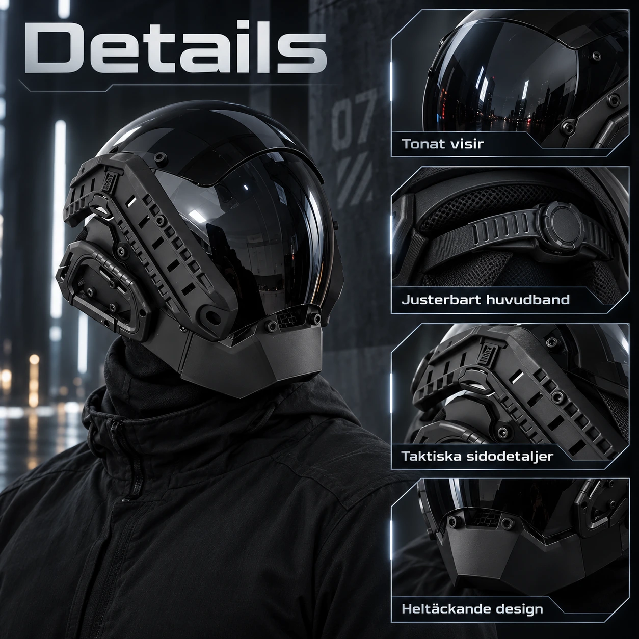 Svart Taktisk Cyberpunk-Hjälm med Visir