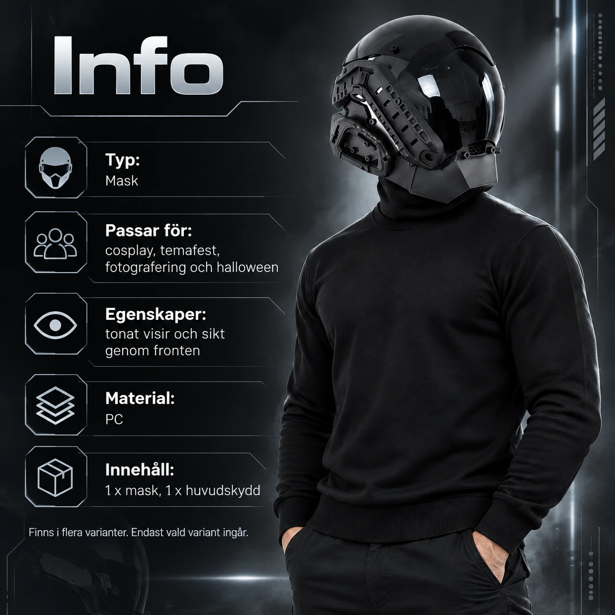 Svart Taktisk Cyberpunk-Hjälm med Visir