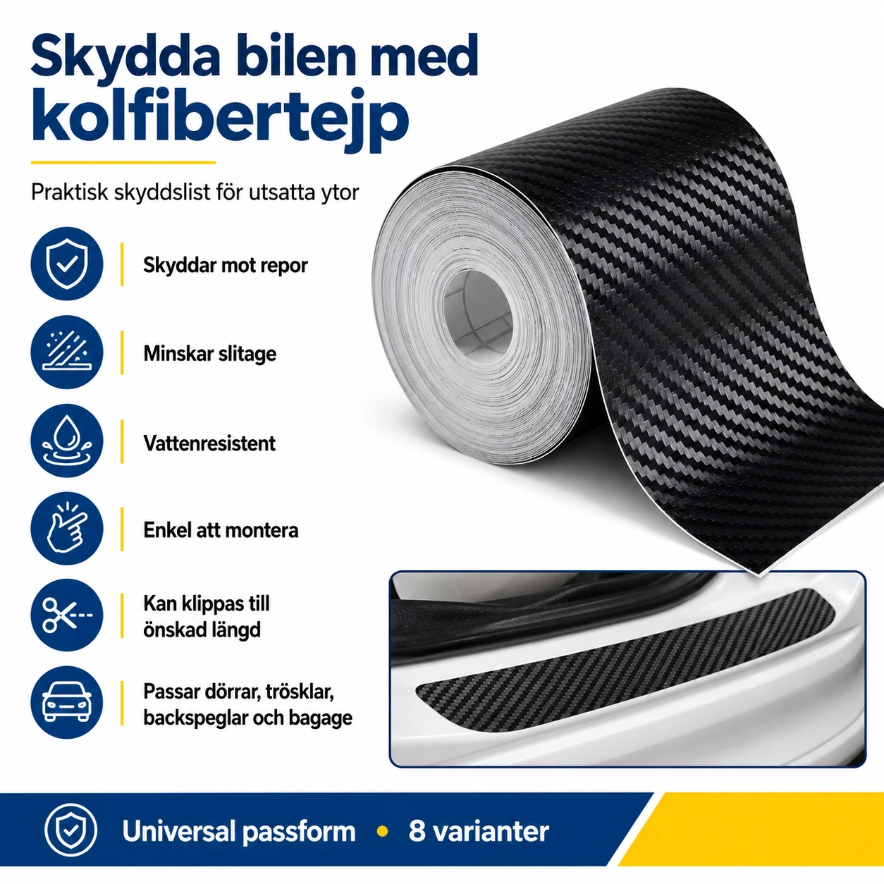 Kolfibertejp för Bil – Skyddslist mot Repor och Slitage
