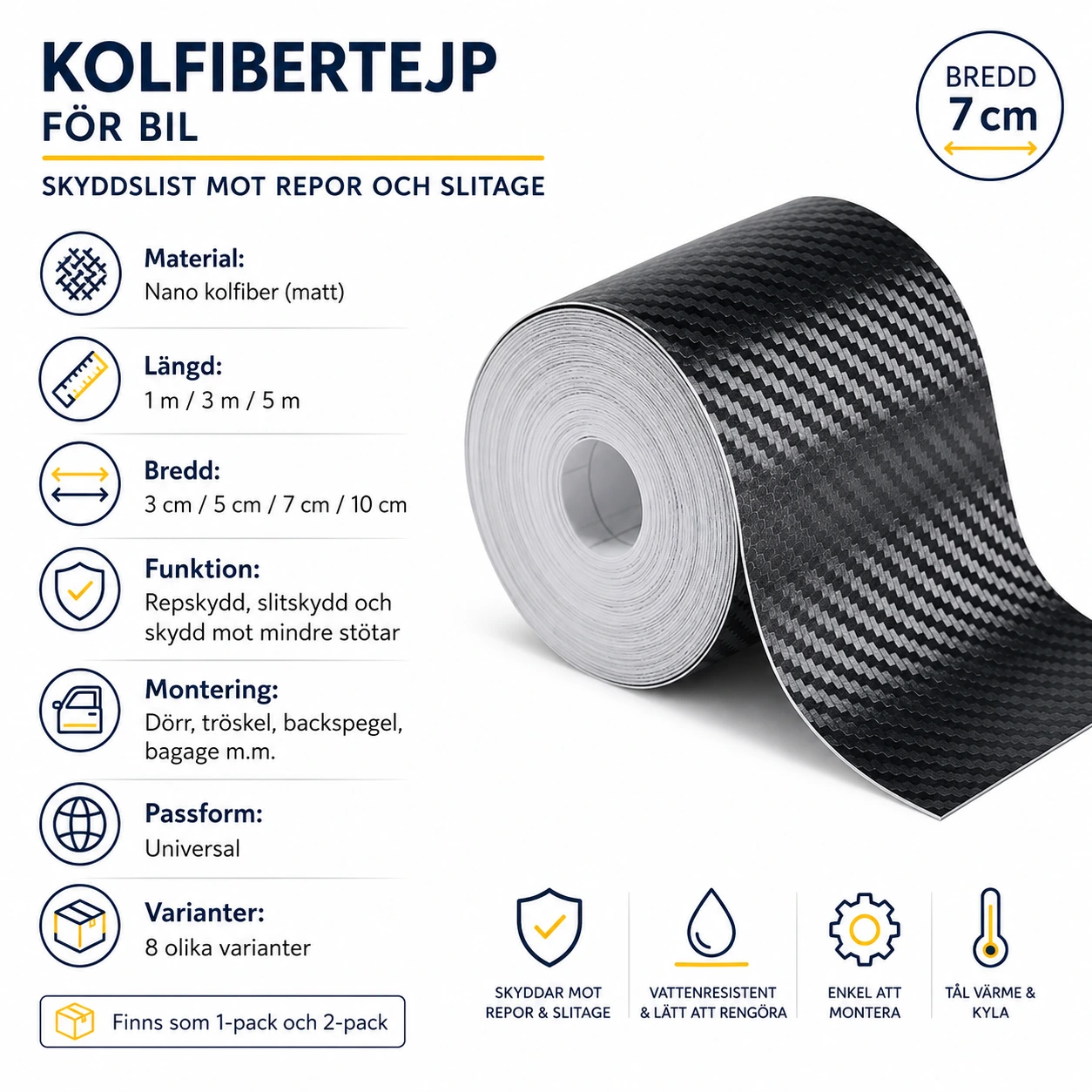 Kolfibertejp för Bil – Skyddslist mot Repor och Slitage