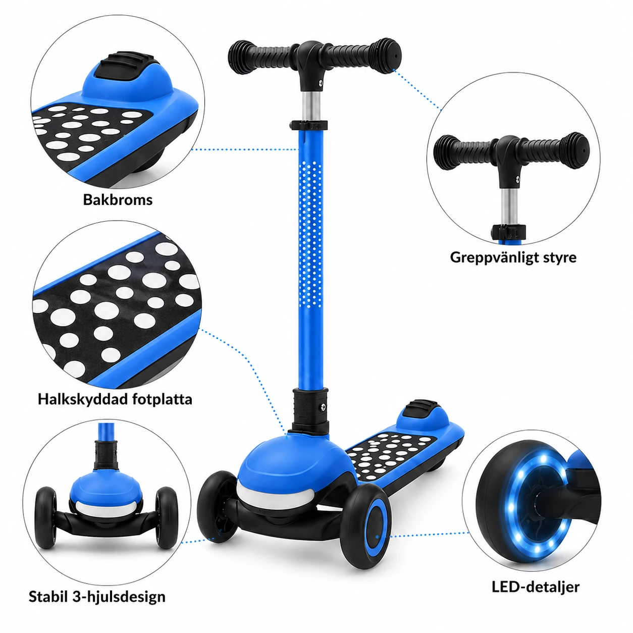 Barnsparkcykel med 3 Hjul – Hopfällbar med LED-hjul