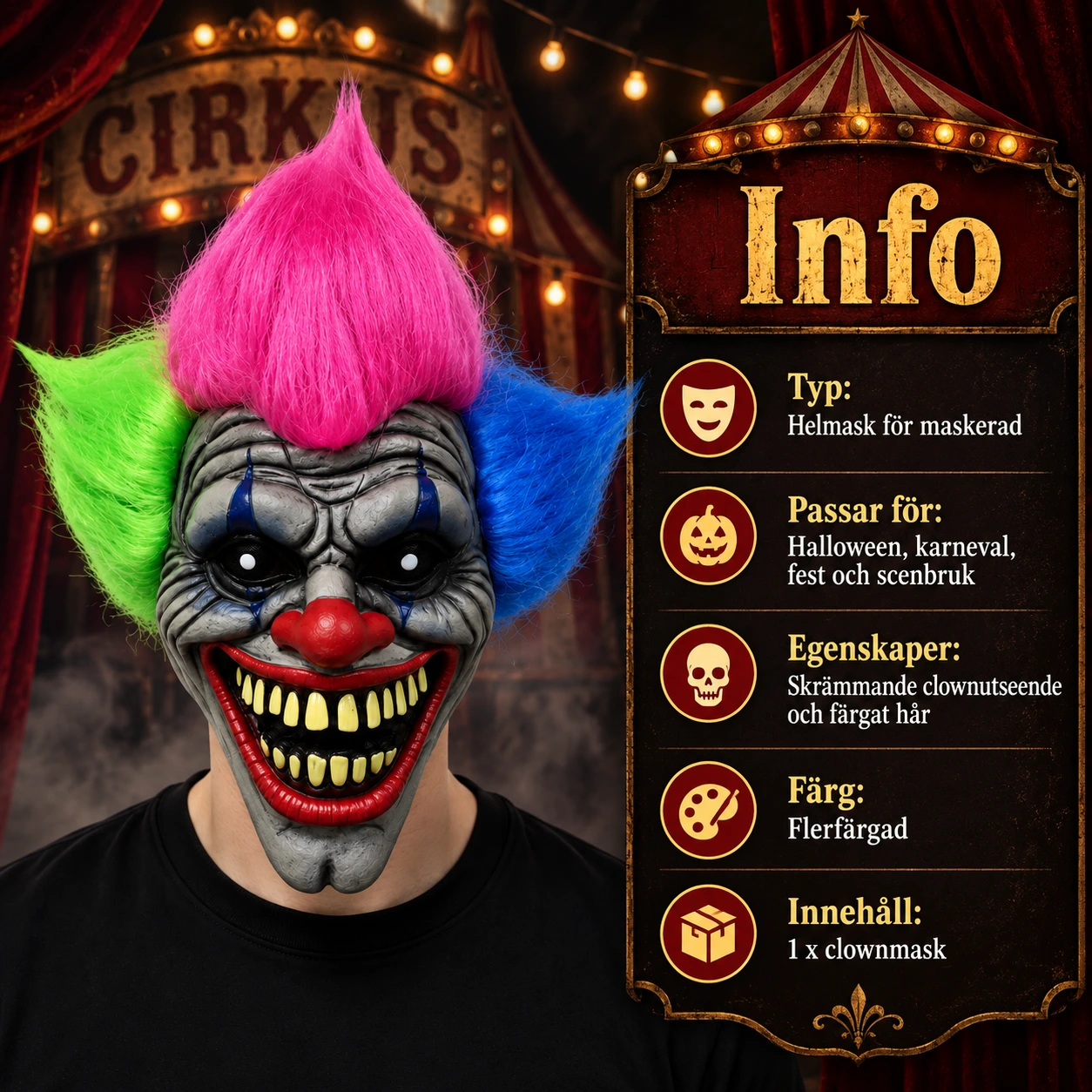Clownmask för maskerad och halloween