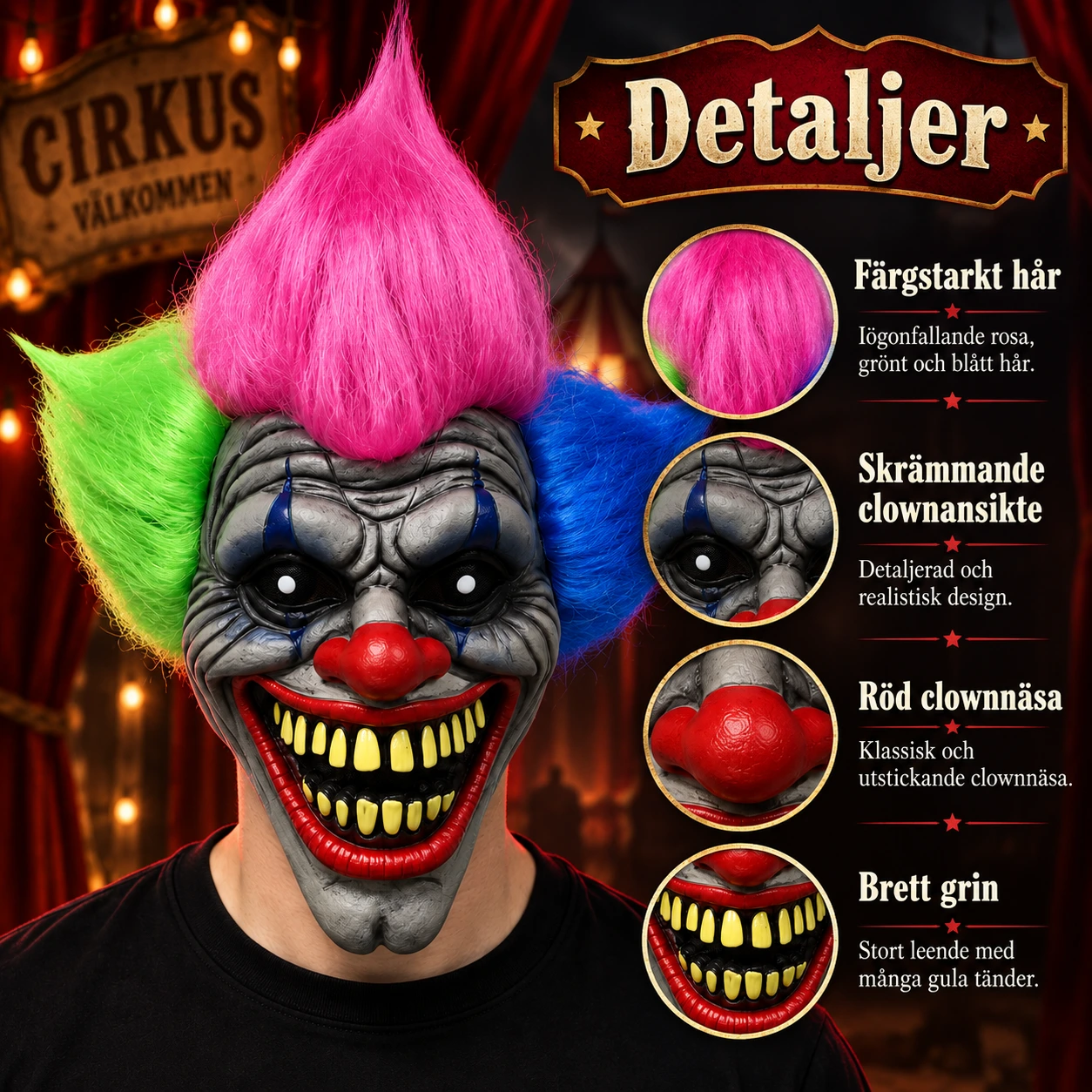 Clownmask för maskerad och halloween