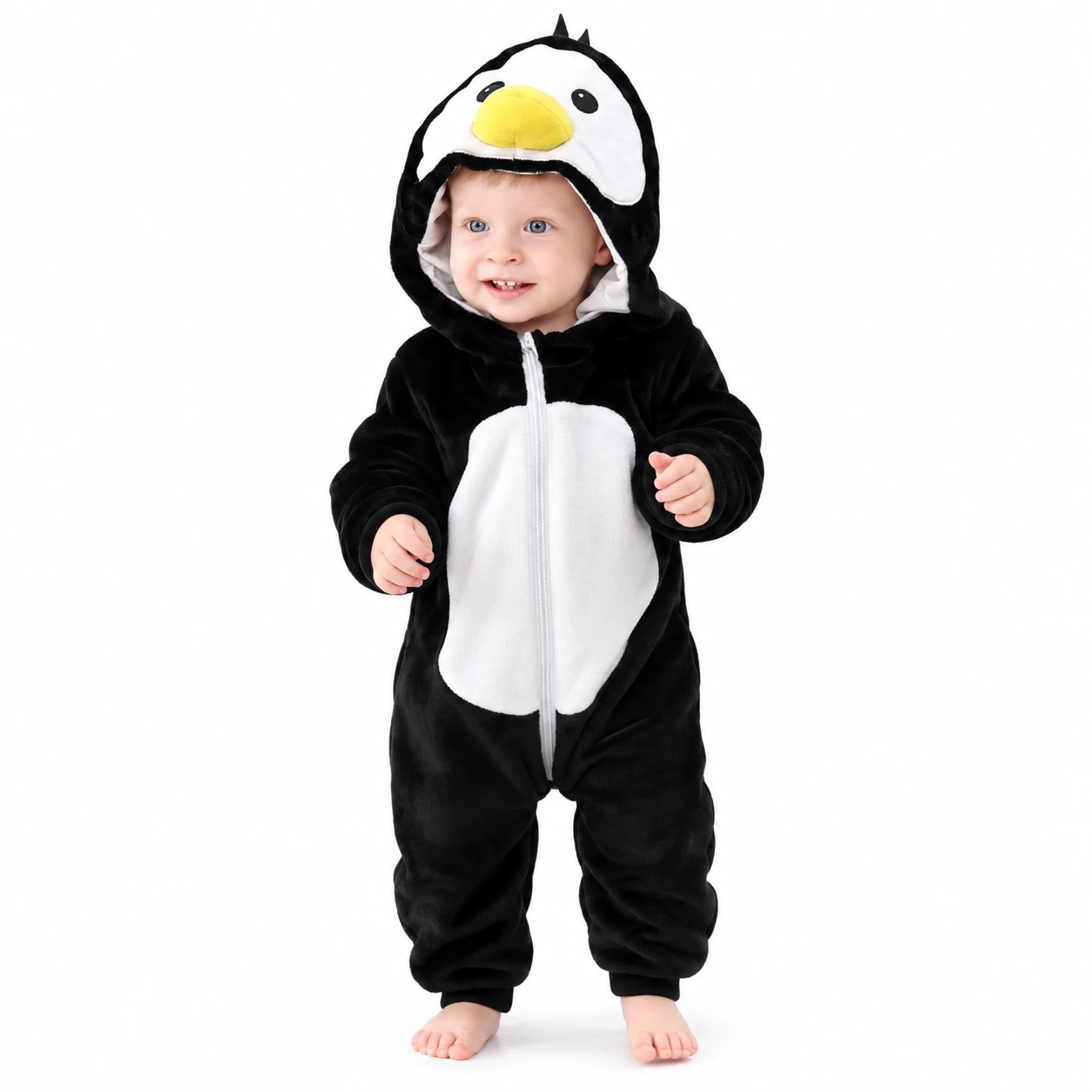 Pingvindräkt Barn – Mjuk Onepiece i Flanell med Huva