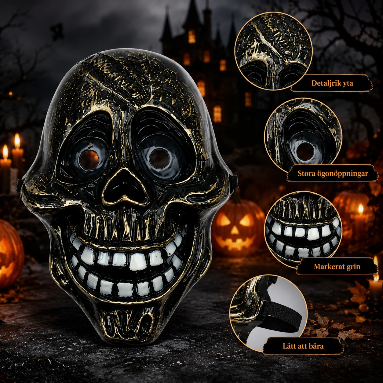 Halloweenmask med dödskallemotiv 22,8 x 29,5 cm