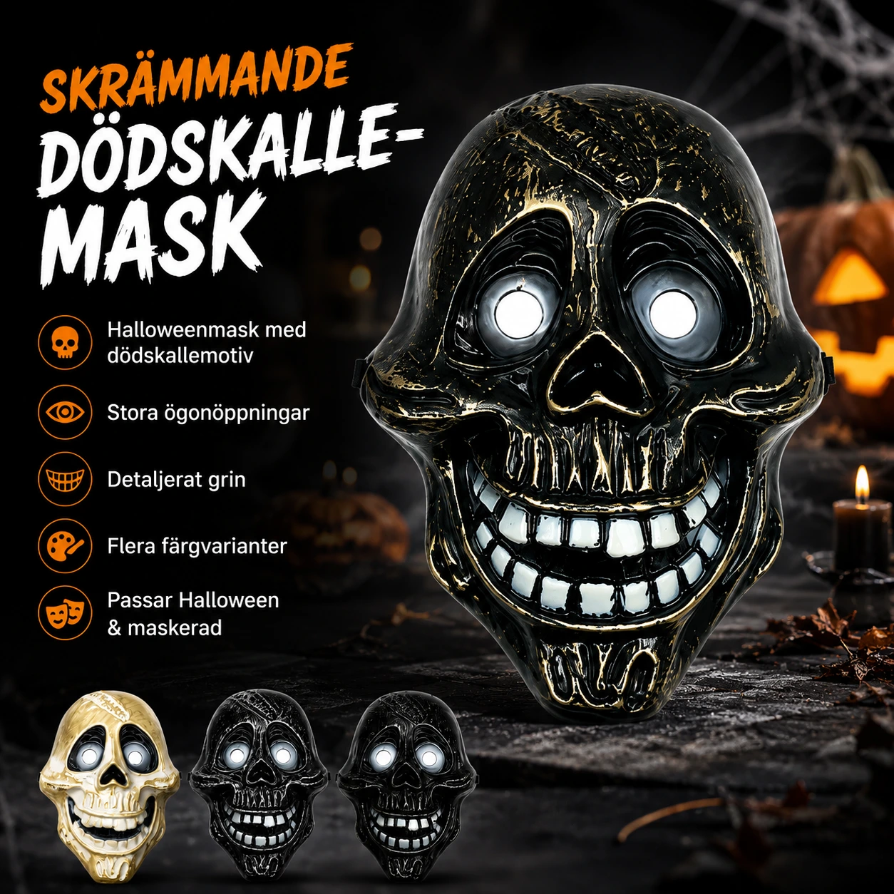 Halloweenmask med dödskallemotiv 22,8 x 29,5 cm