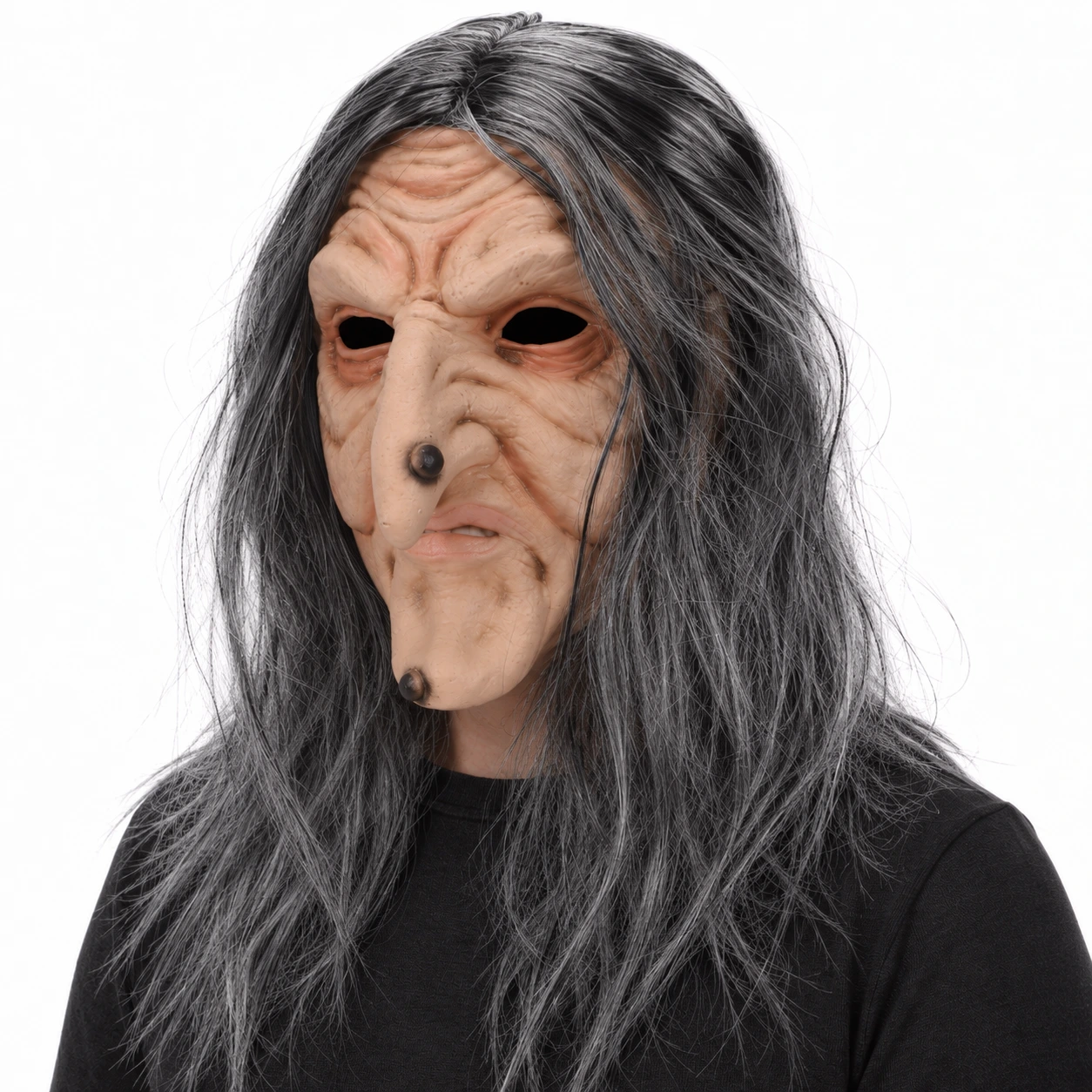 Häxmask för halloween med långt hår
