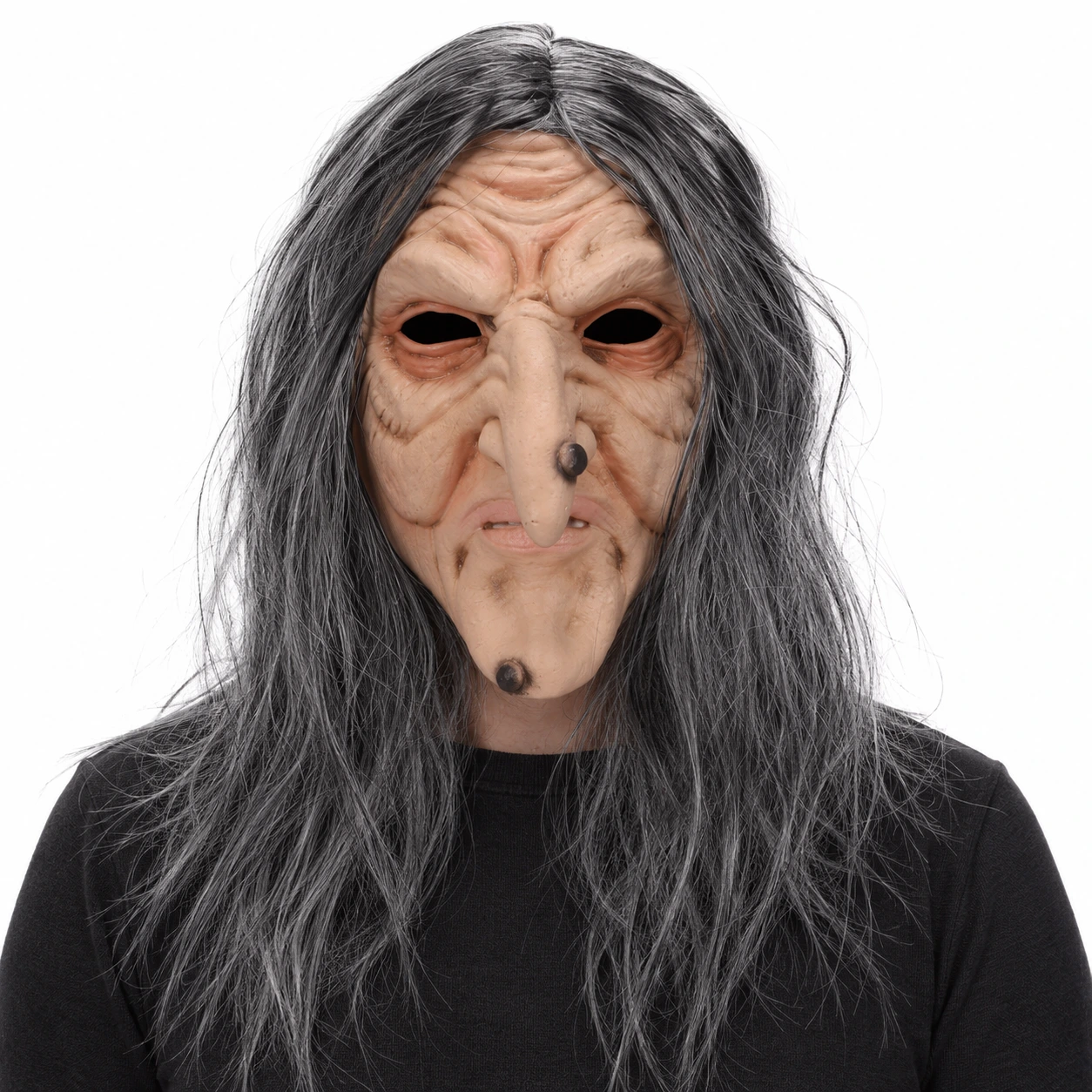 Häxmask för halloween med långt hår