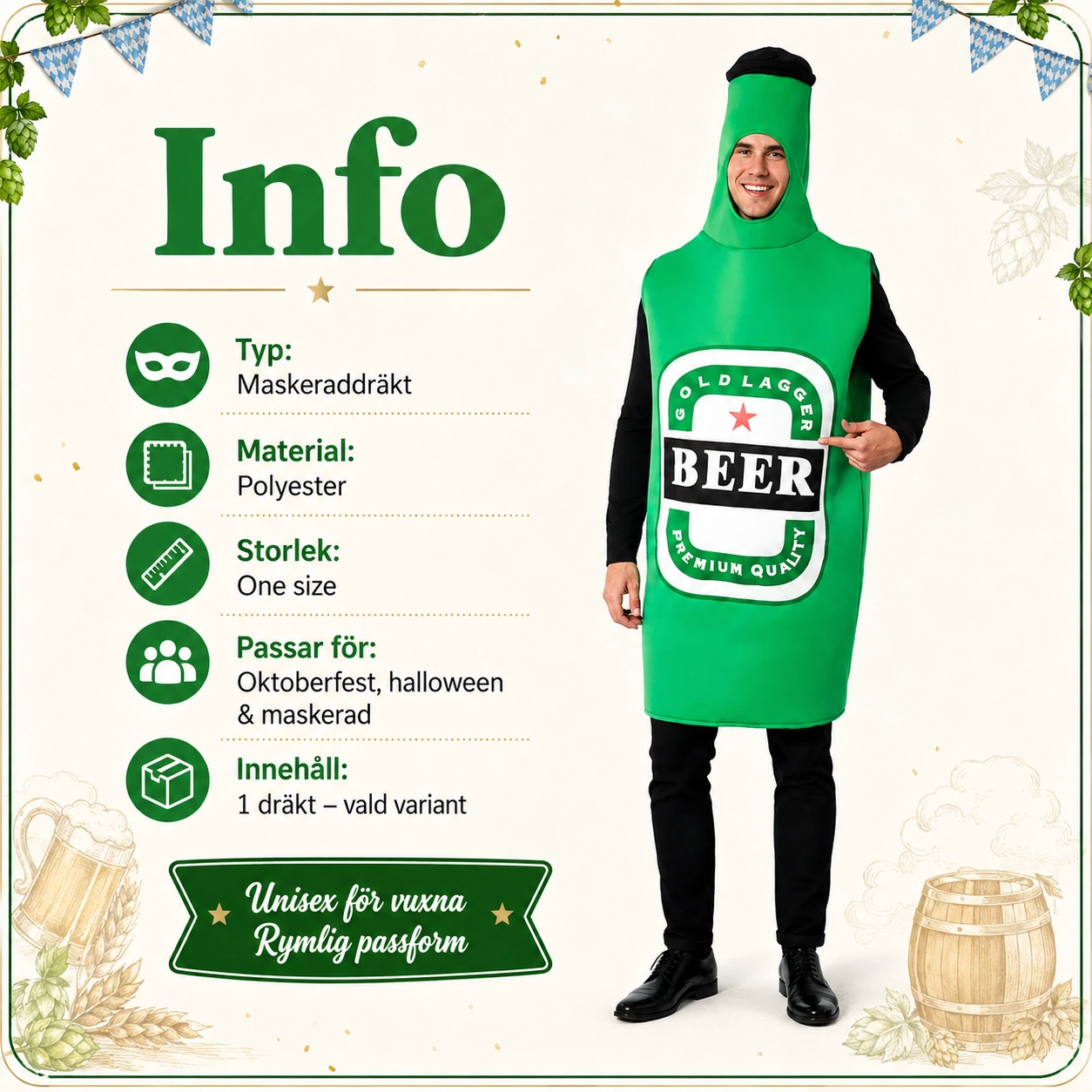 Öldräkt i grön för vuxna