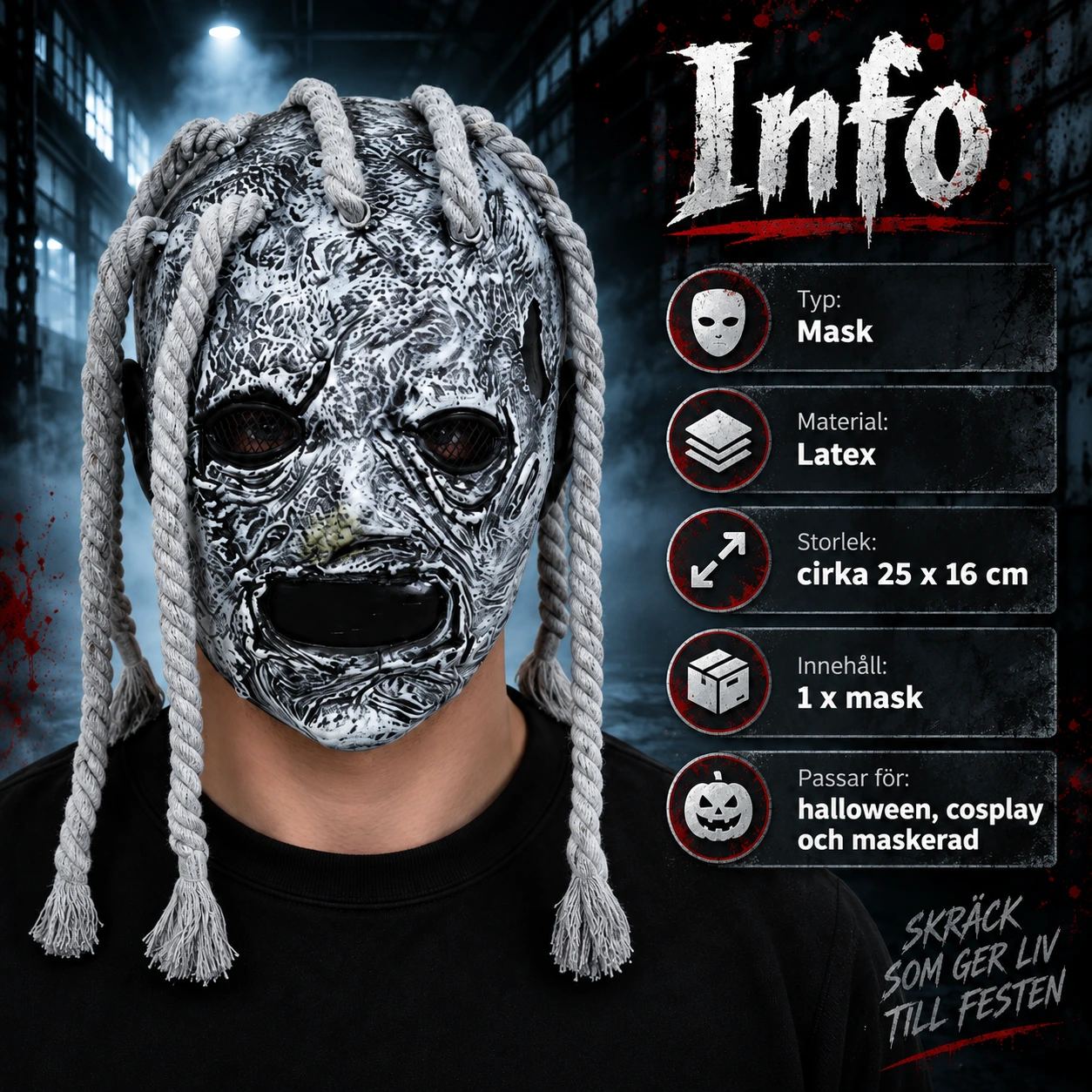 Mask zombie i latex med heltäckande design