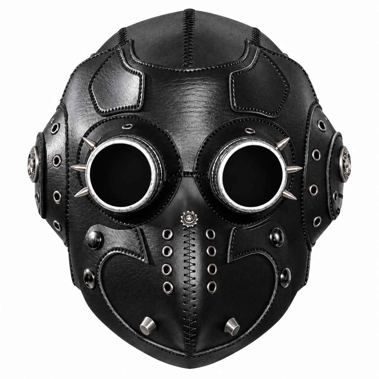Svart Läder-Look Steampunk Helmask med Inbyggda Glasögon
