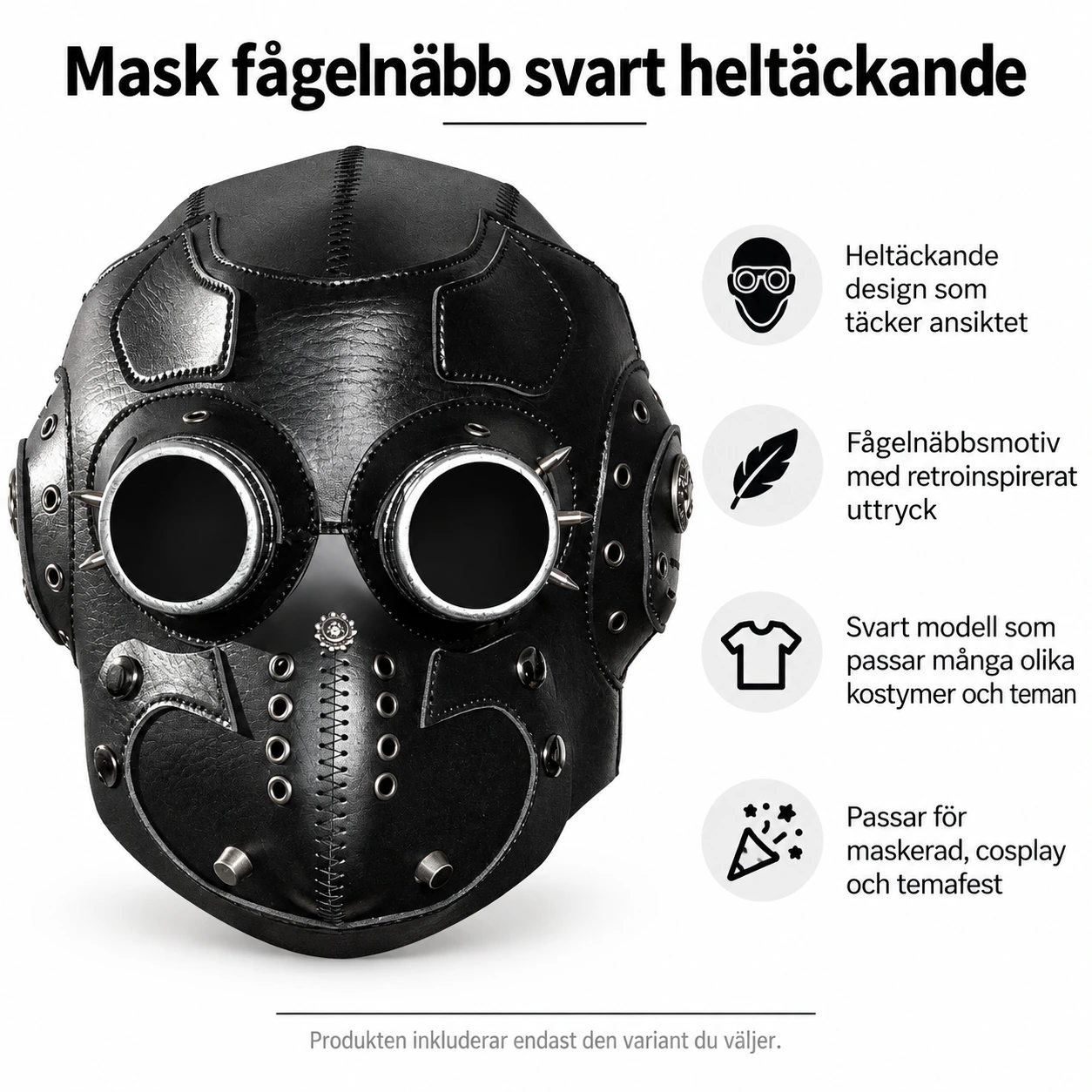 Svart Läder-Look Steampunk Helmask med Inbyggda Glasögon