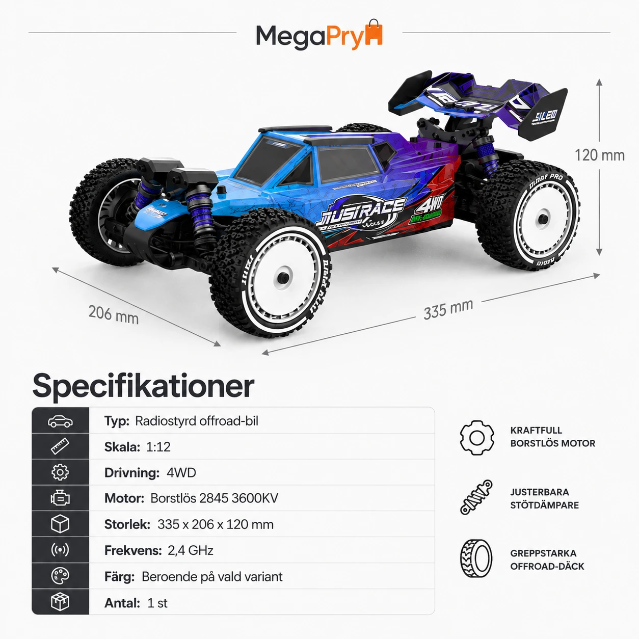Radiostyrd offroad-bil 1:12 4WD med borstlös motor