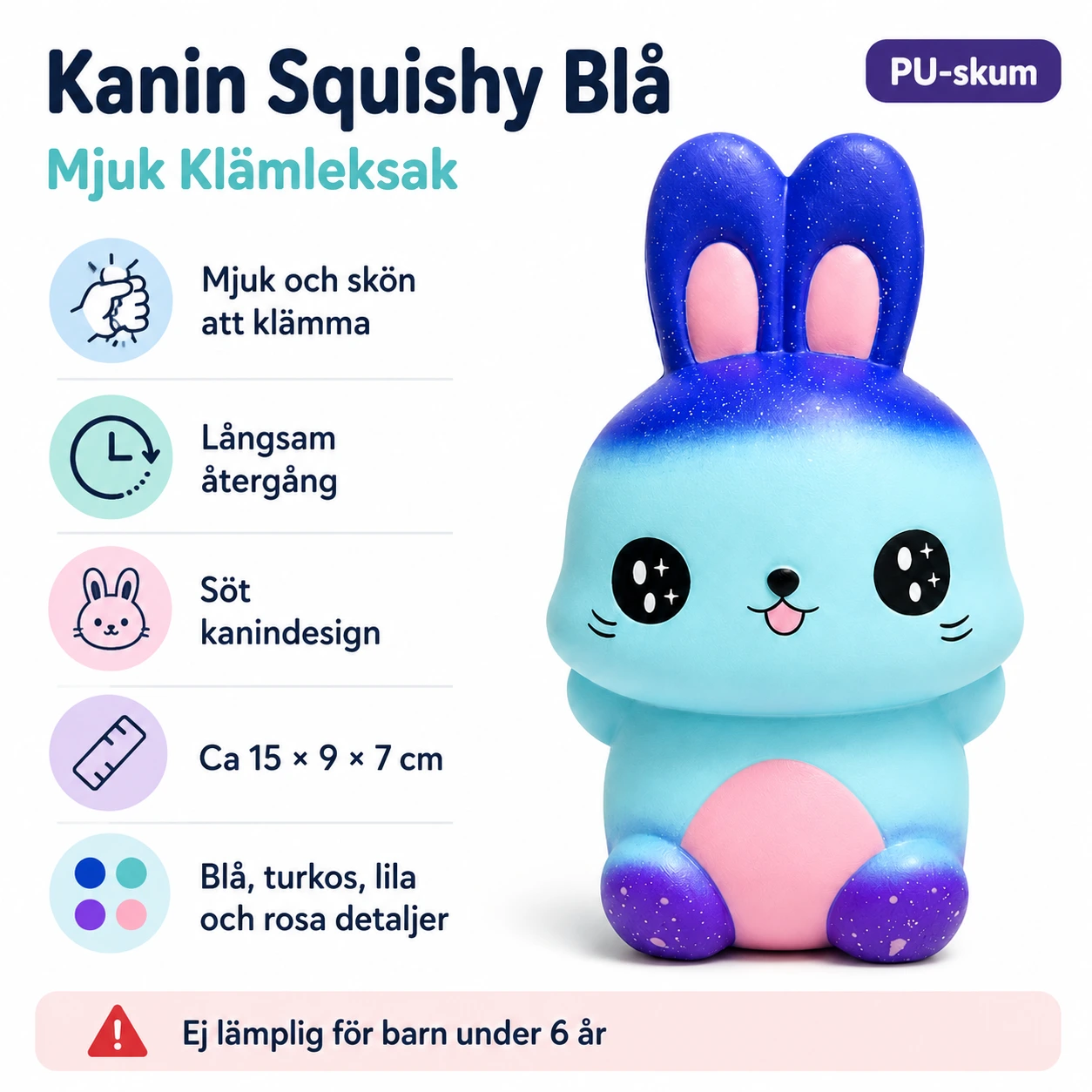Kanin Squishy Blå – Mjuk Klämleksak
