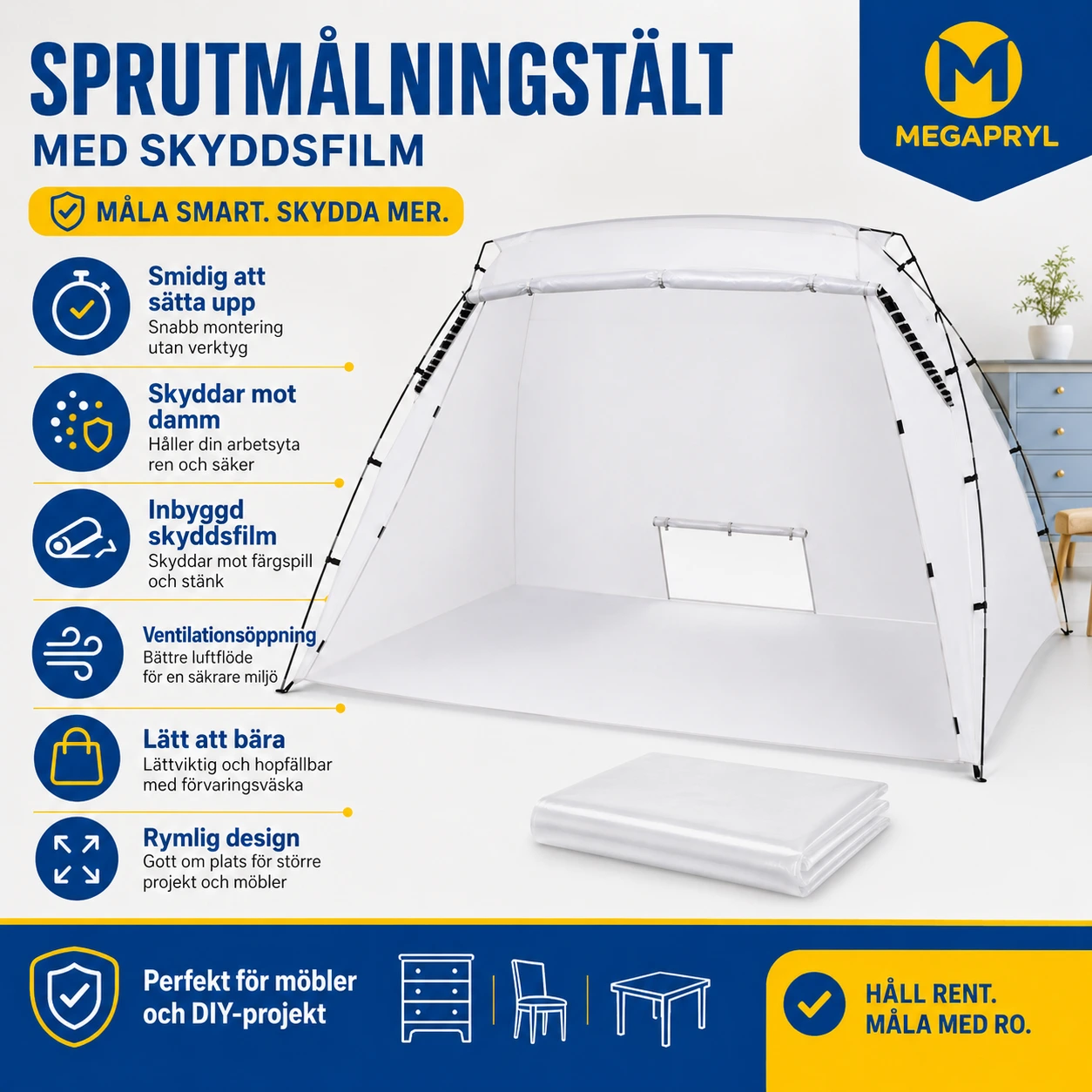Sprutmålningstält med skyddsfilm