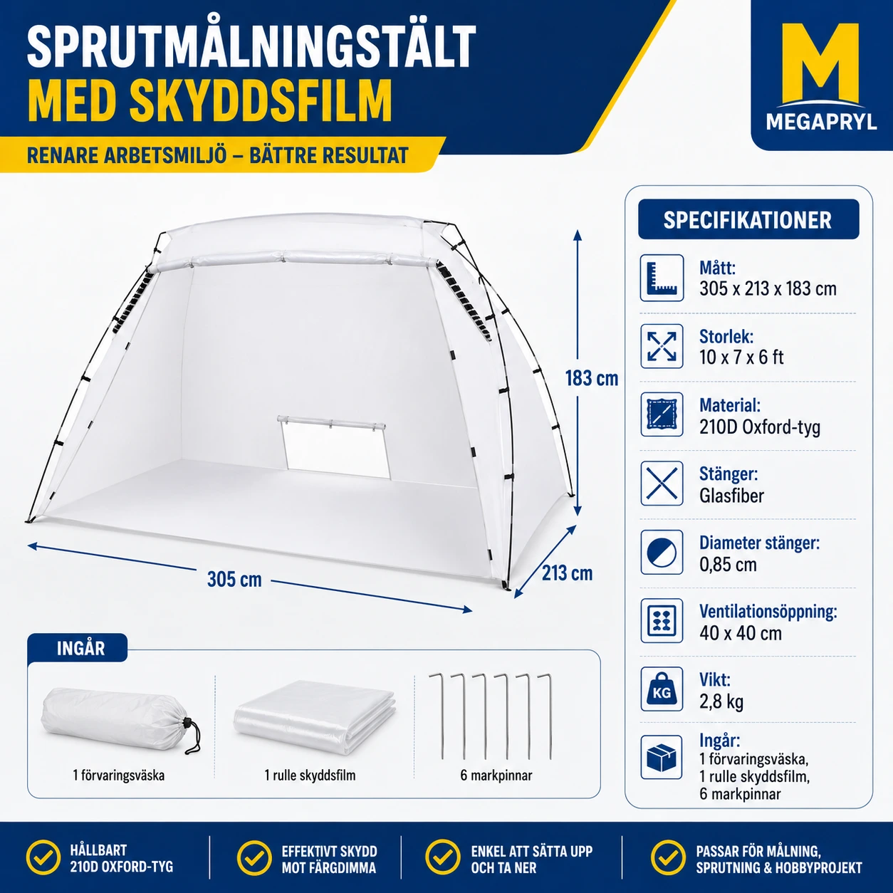 Sprutmålningstält med skyddsfilm