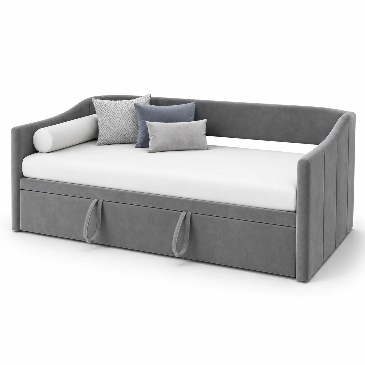 Bäddsoffa 90x200 i Sammet Grå med Utdragbar Säng