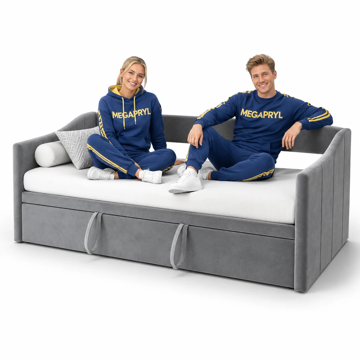 Bäddsoffa 90x200 i Sammet Grå med Utdragbar Säng