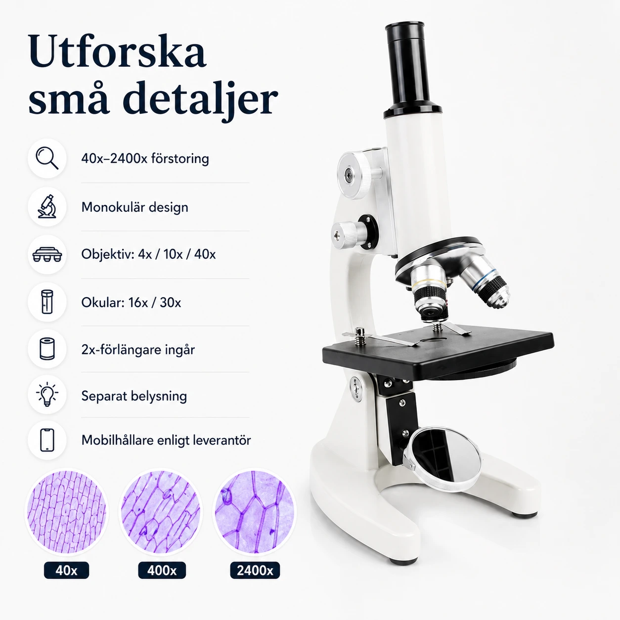 Optiskt mikroskop för skola och hobby 40x-2400x