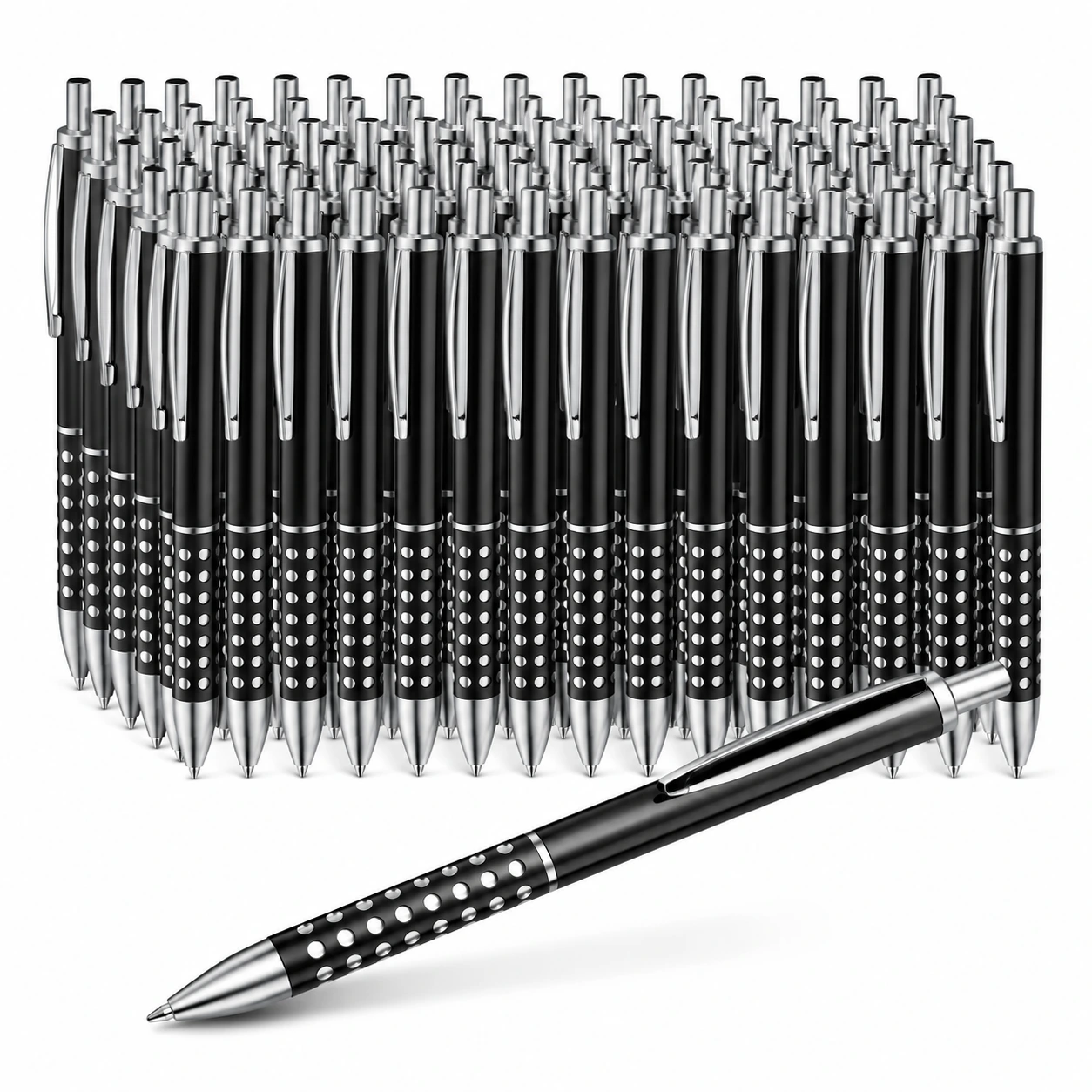 Kulspetspennor med Logo 50-pack – Svart & Silver