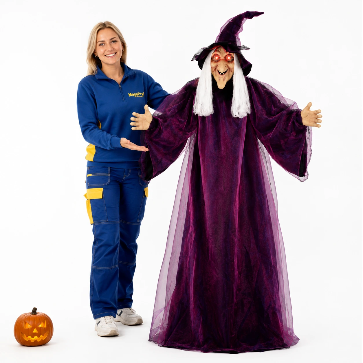 Pratande häxa för Halloween 180 cm i lila