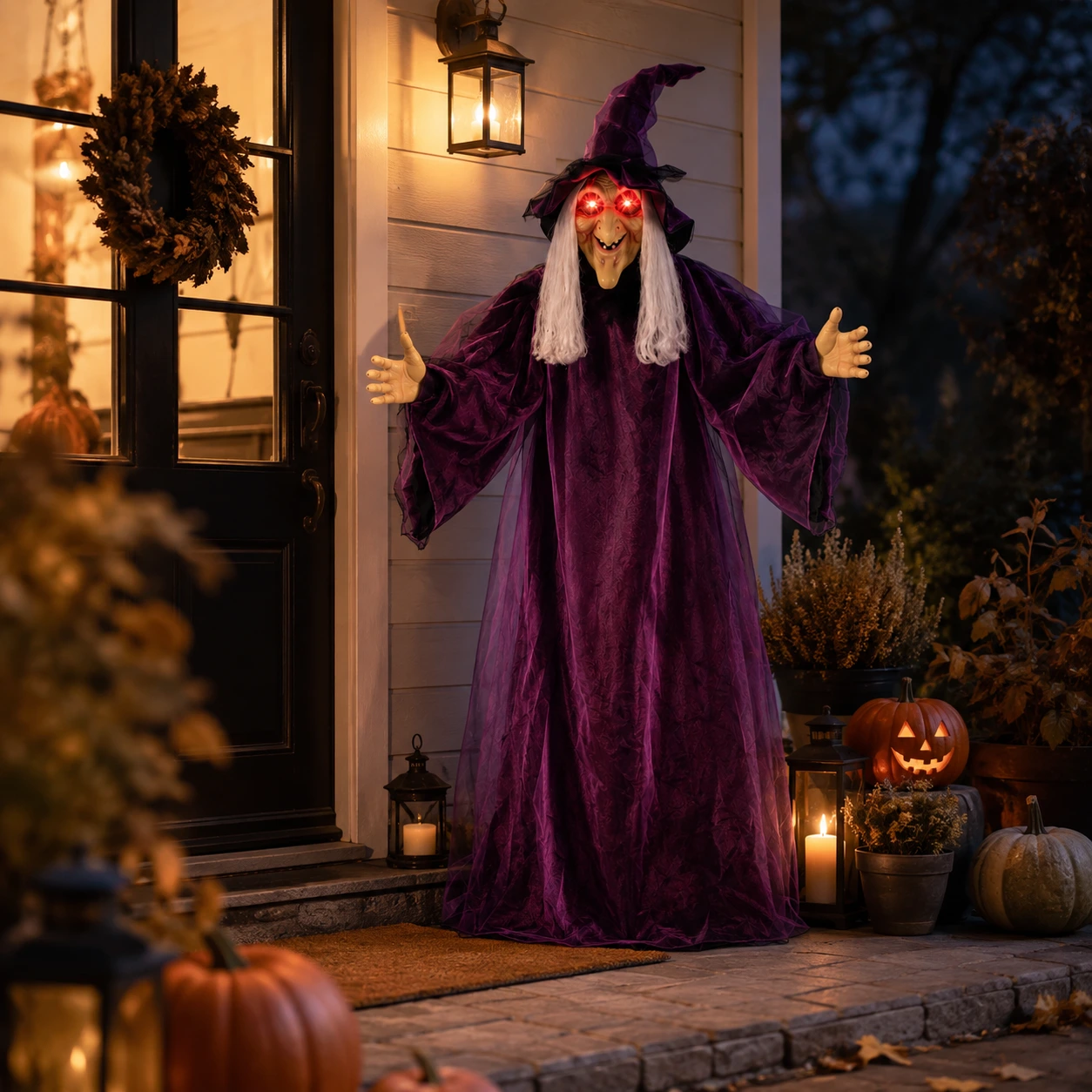 Pratande häxa för Halloween 180 cm i lila
