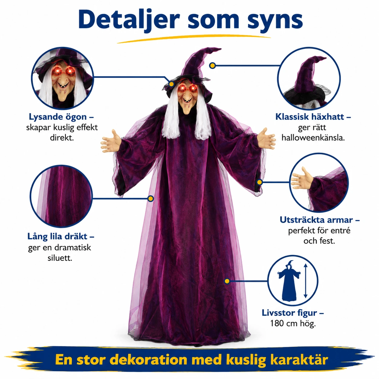 Pratande häxa för Halloween 180 cm i lila