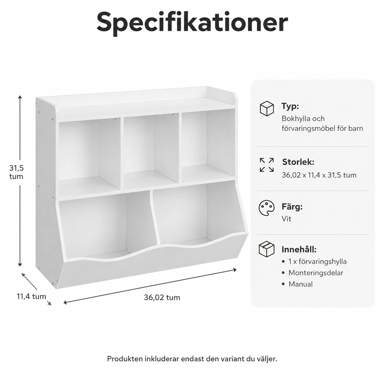 Barnbokhylla med förvaring för leksaker