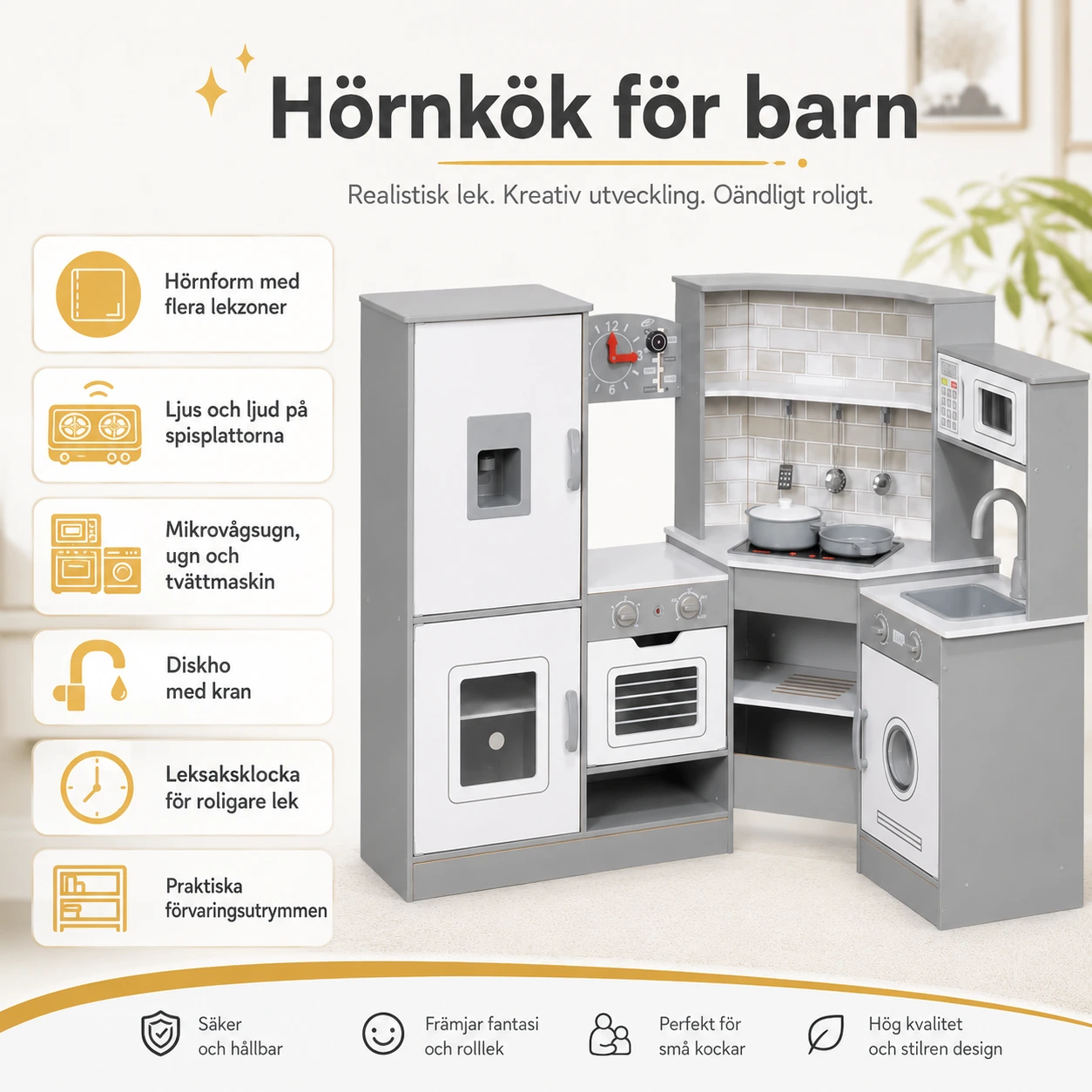 Hörnkök för barn med ljus och ljud, 110 x 80 x 91 cm