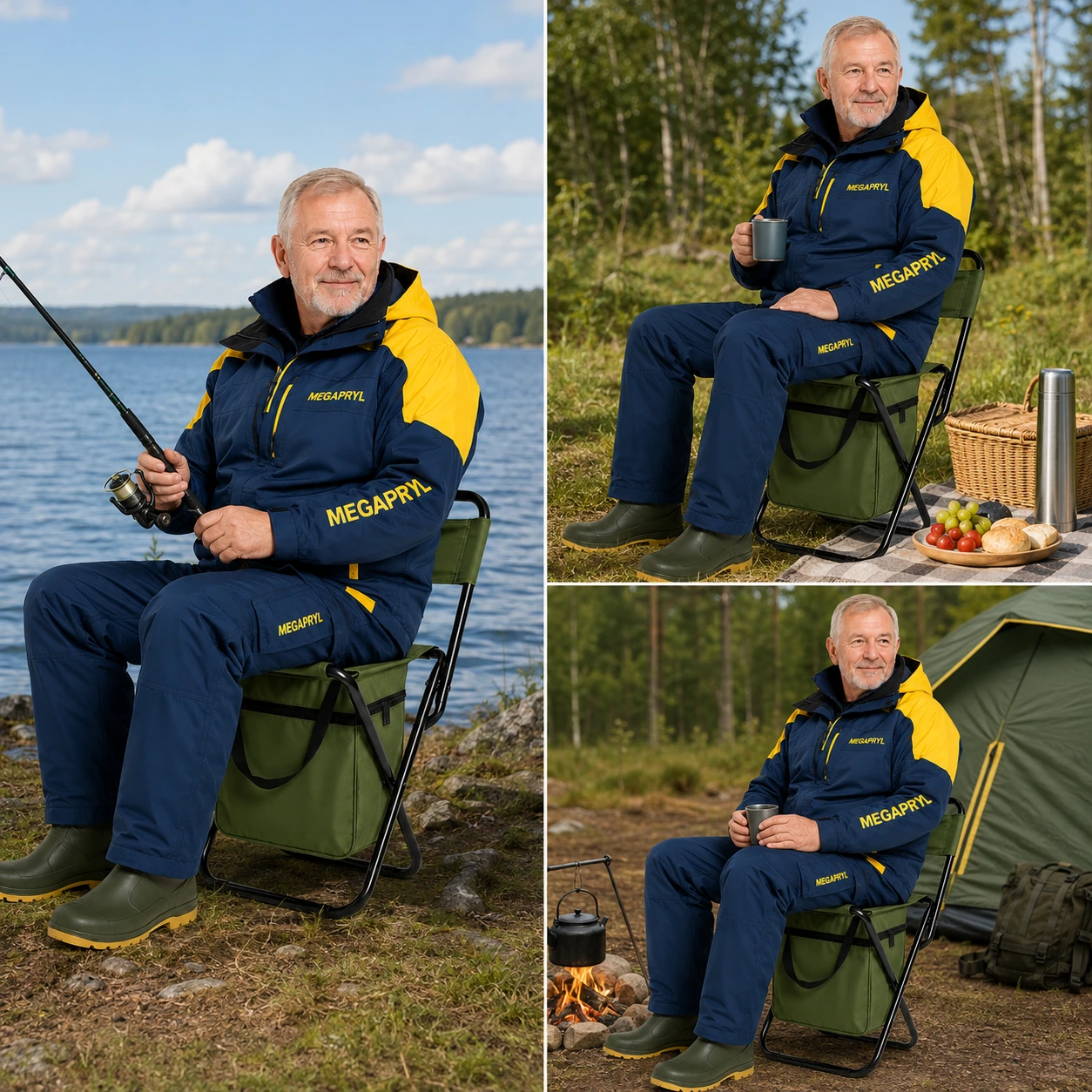 Portabel hopfällbar campingstol med kylväska