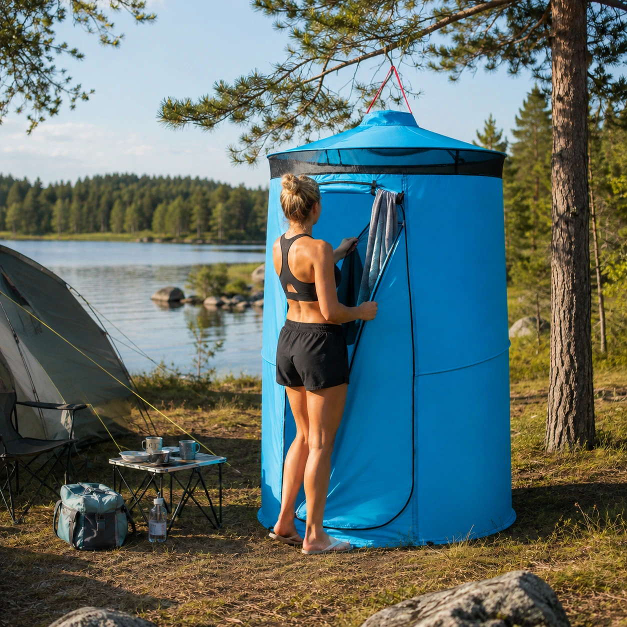 Pop up-toalettält för camping med bärväska