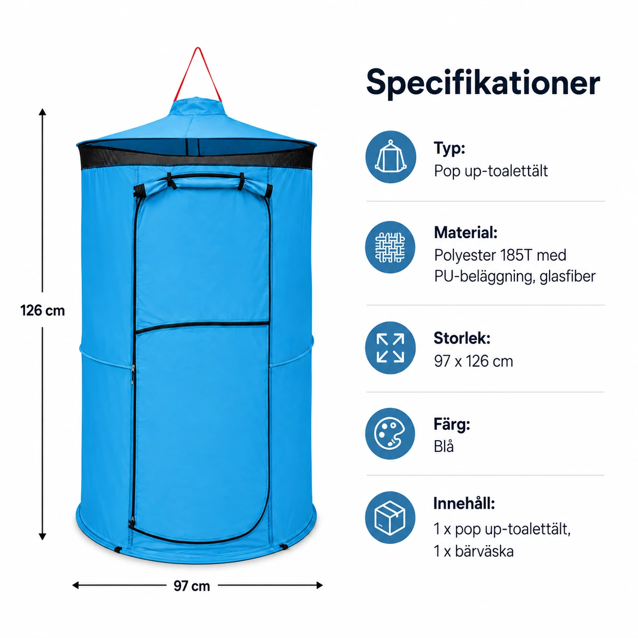 Pop up-toalettält för camping med bärväska